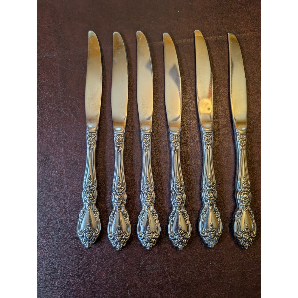 Oneida Wordsworth Stainless Flatware Dinner Knives Set of 6 Ornate Floral Design